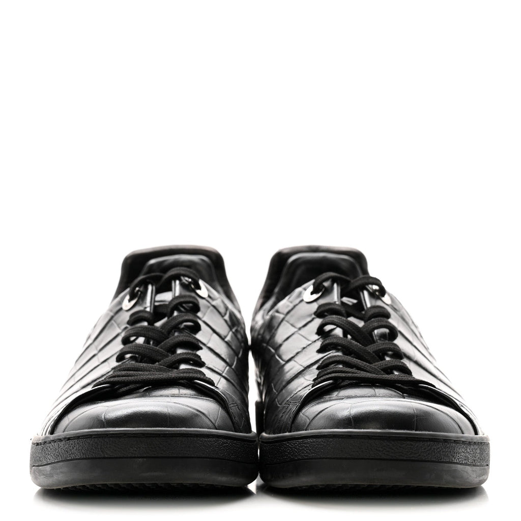 Calfskin Crocodile Embossed Frontrow Mens Sneakers 8 Black £¨ Direct shipment via from wholesalehk.shop