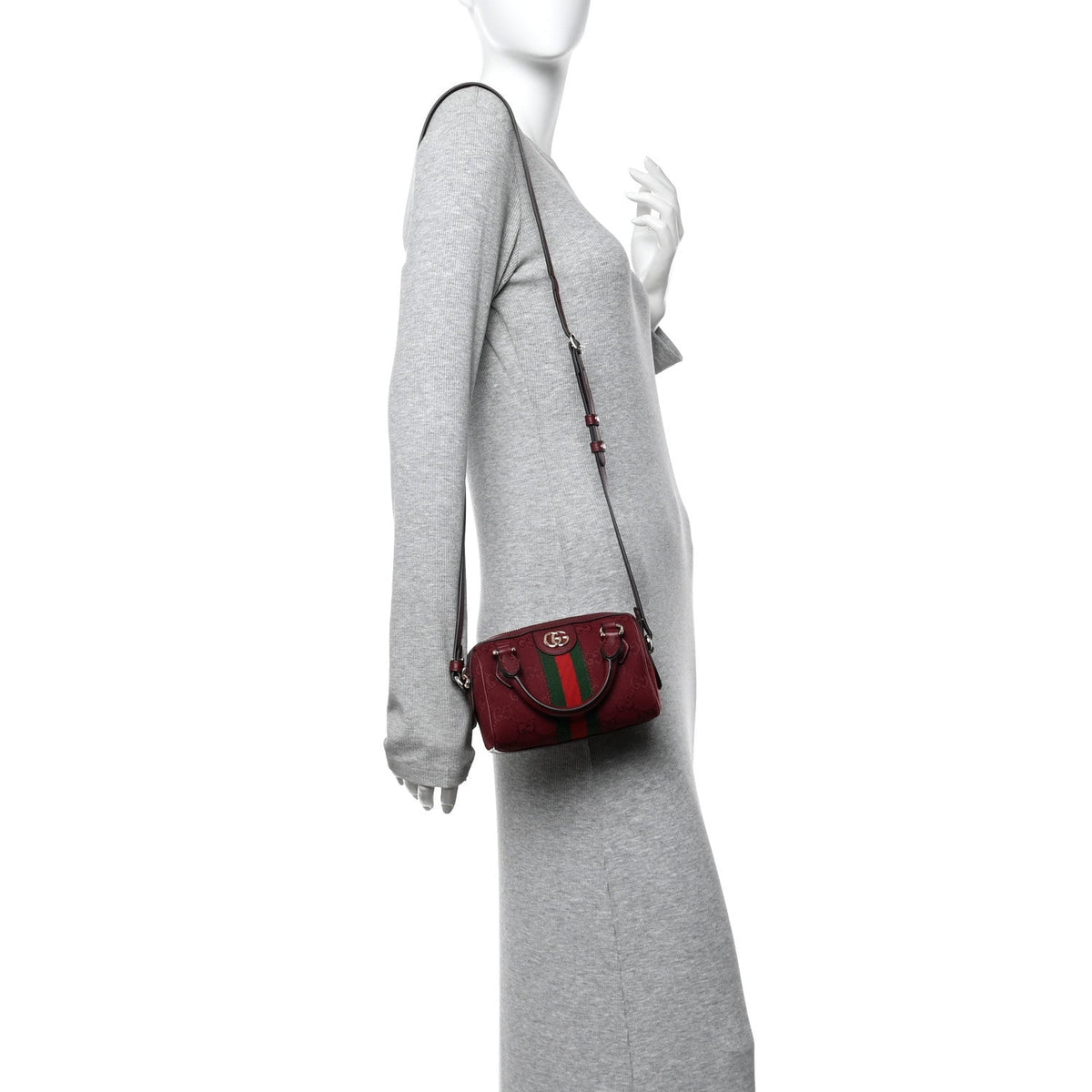 GG Supreme Monogram Textured Dollar Calfskin Web Super Mini Ophidia Top Handle Bowler Bag Rosso Ancora wholesalehk.shop