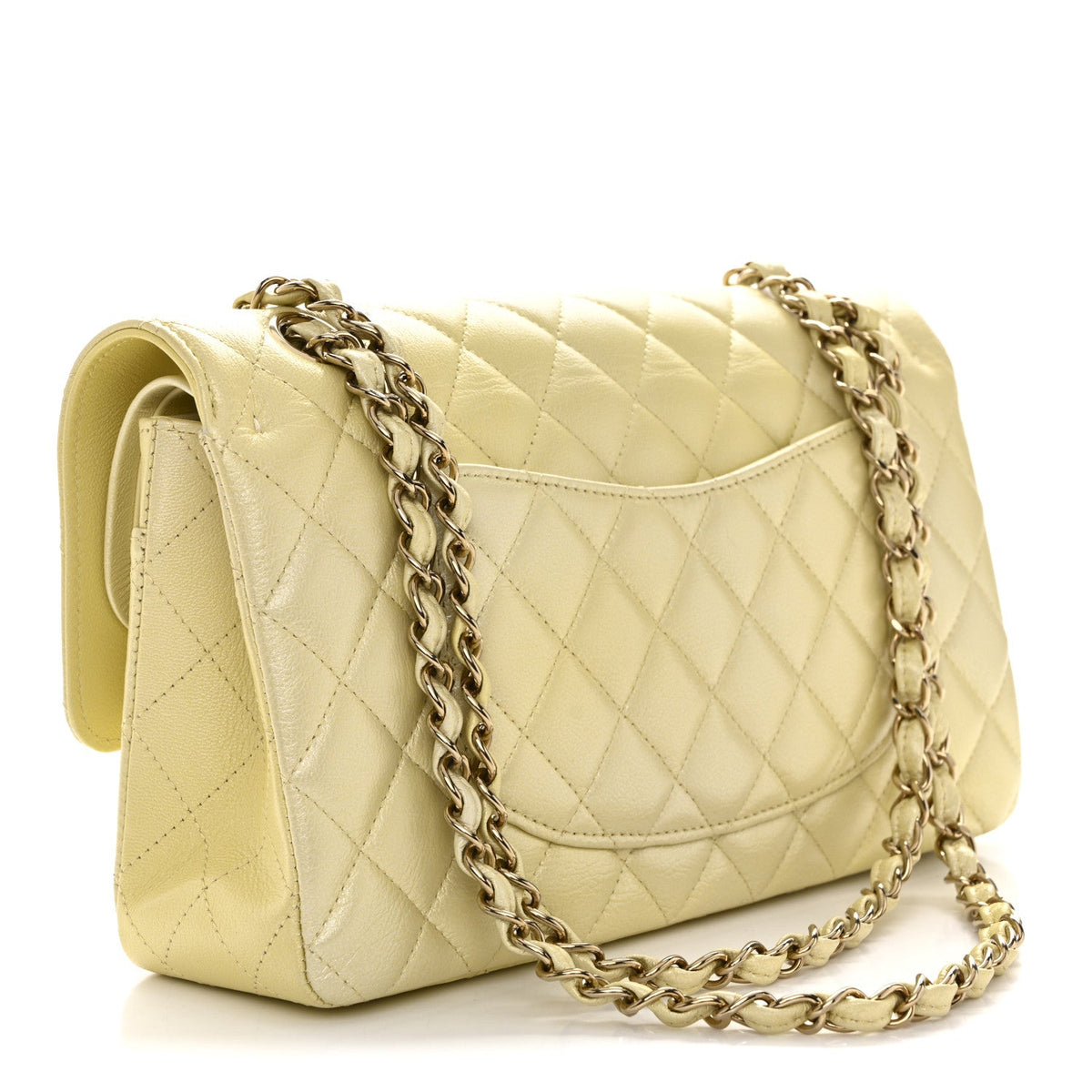 Cloudy Pearly Goatskin Quilted Medium Double Flap Light Yellow wholesalehk.shop