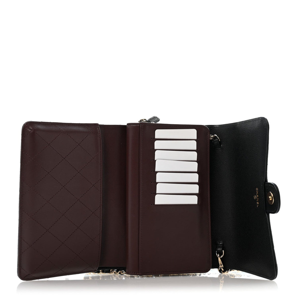 Caviar Quilted Compact Wallet On Chain WOC Black wholesalehk.shop