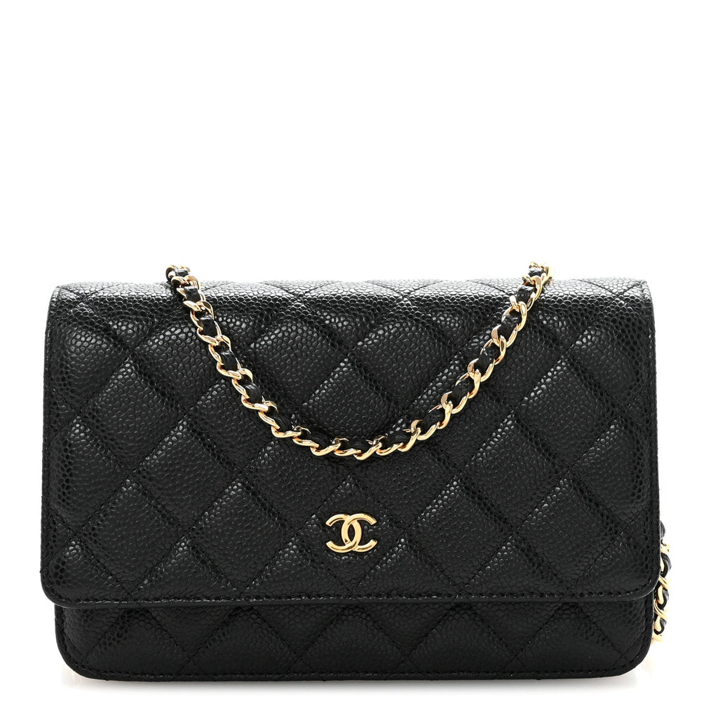 Caviar Quilted Wallet on Chain WOC Black wholesalehk.shop