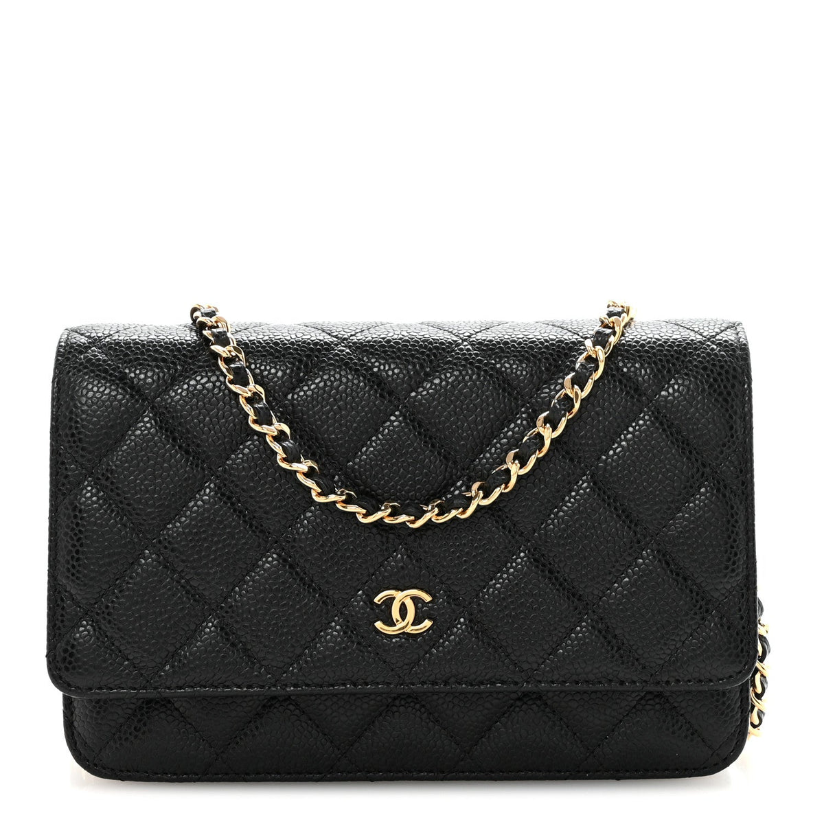 Caviar Quilted Wallet on Chain WOC Black wholesalehk.shop