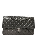 Metallic Lambskin Quilted Medium Double Flap Anthracite wholesalehk.shop