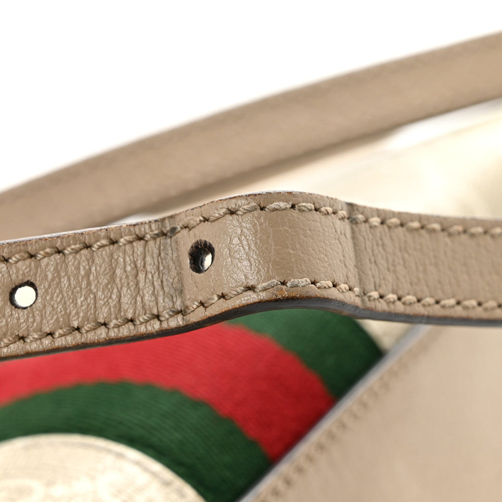 GG Supreme Monogram Textured Dollar Calfskin Web Small Ophidia Dome Shoulder Beige Mystic White Oatmeal wholesalehk.shop