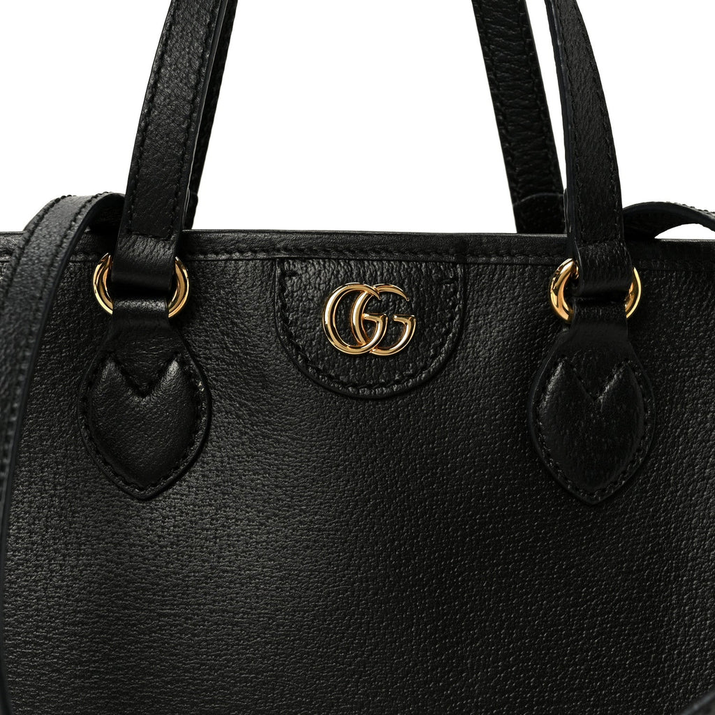 Textured Dollar Calfskin Small Ophidia Shoulder Tote Bag Black wholesalehk.shop