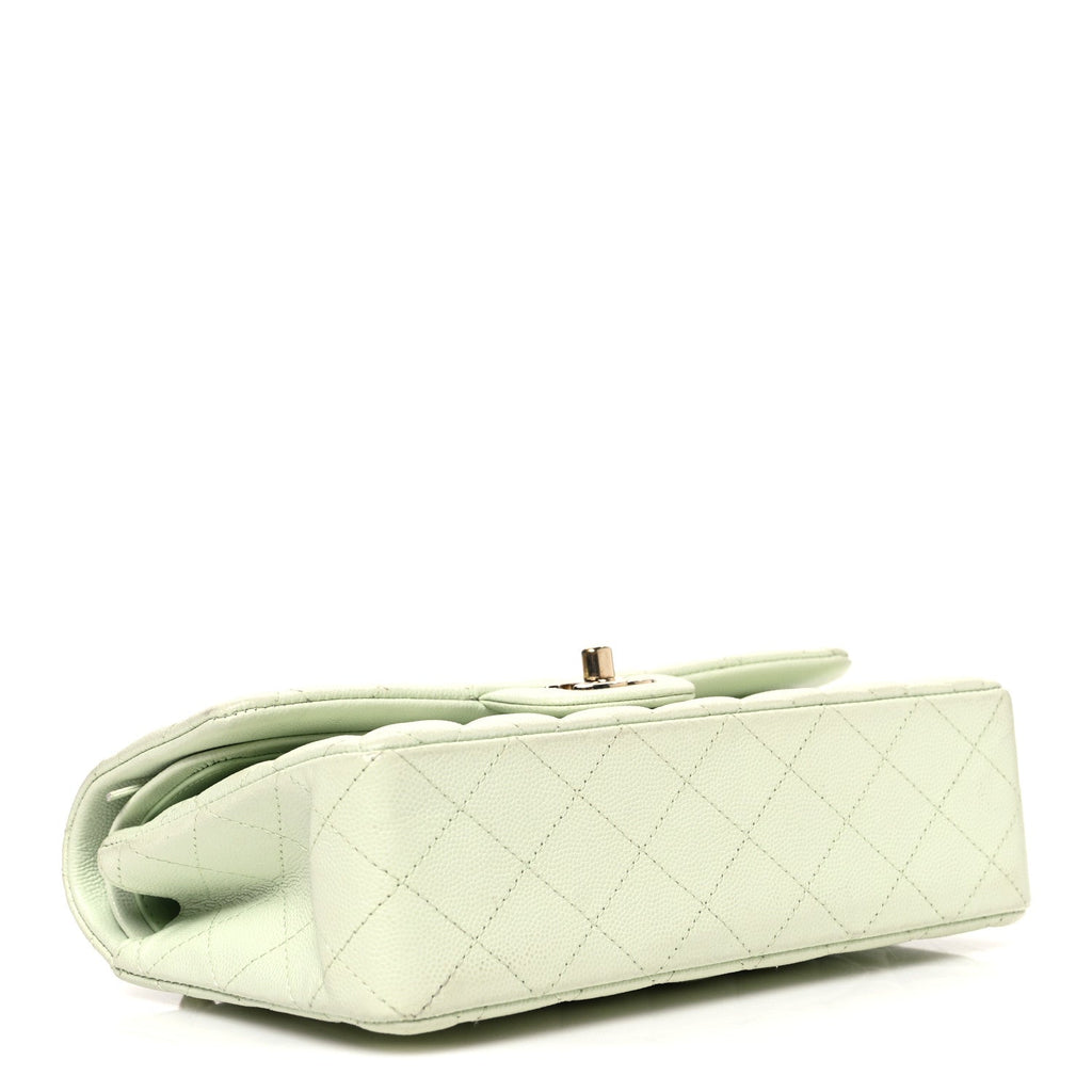 Caviar Quilted Small Double Flap Light Green wholesalehk.shop