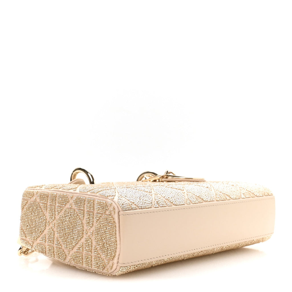 Lambskin Cannage Beaded Embroidered Micro Lady D-Joy Beige wholesalehk.shop
