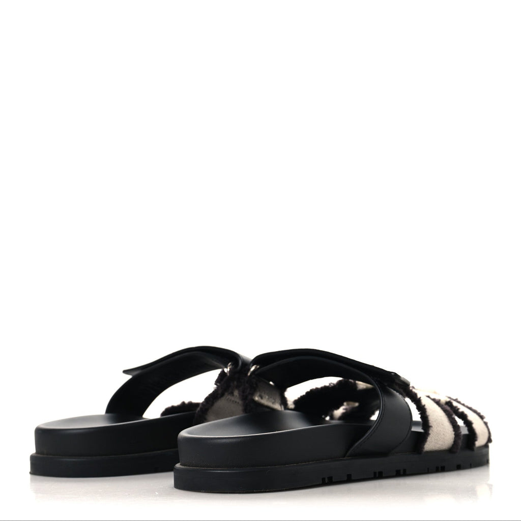 Techno Fringed H Canvas Caflskin Womens Chypre Sandals 39 Prunoir Black wholesalehk.shop