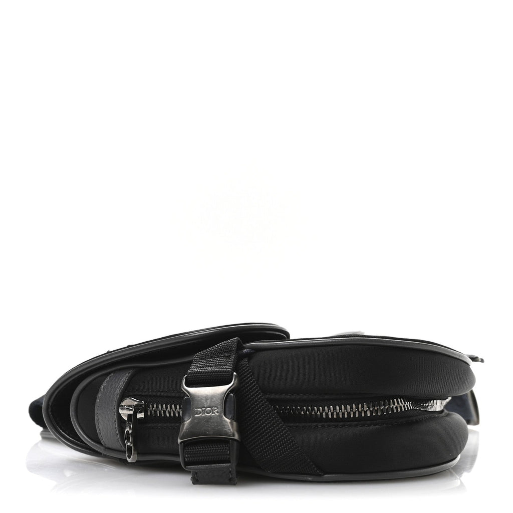 X Sacai Grained Calfskin Technical Fabric Mens Saddle Bag Black wholesalehk.shop