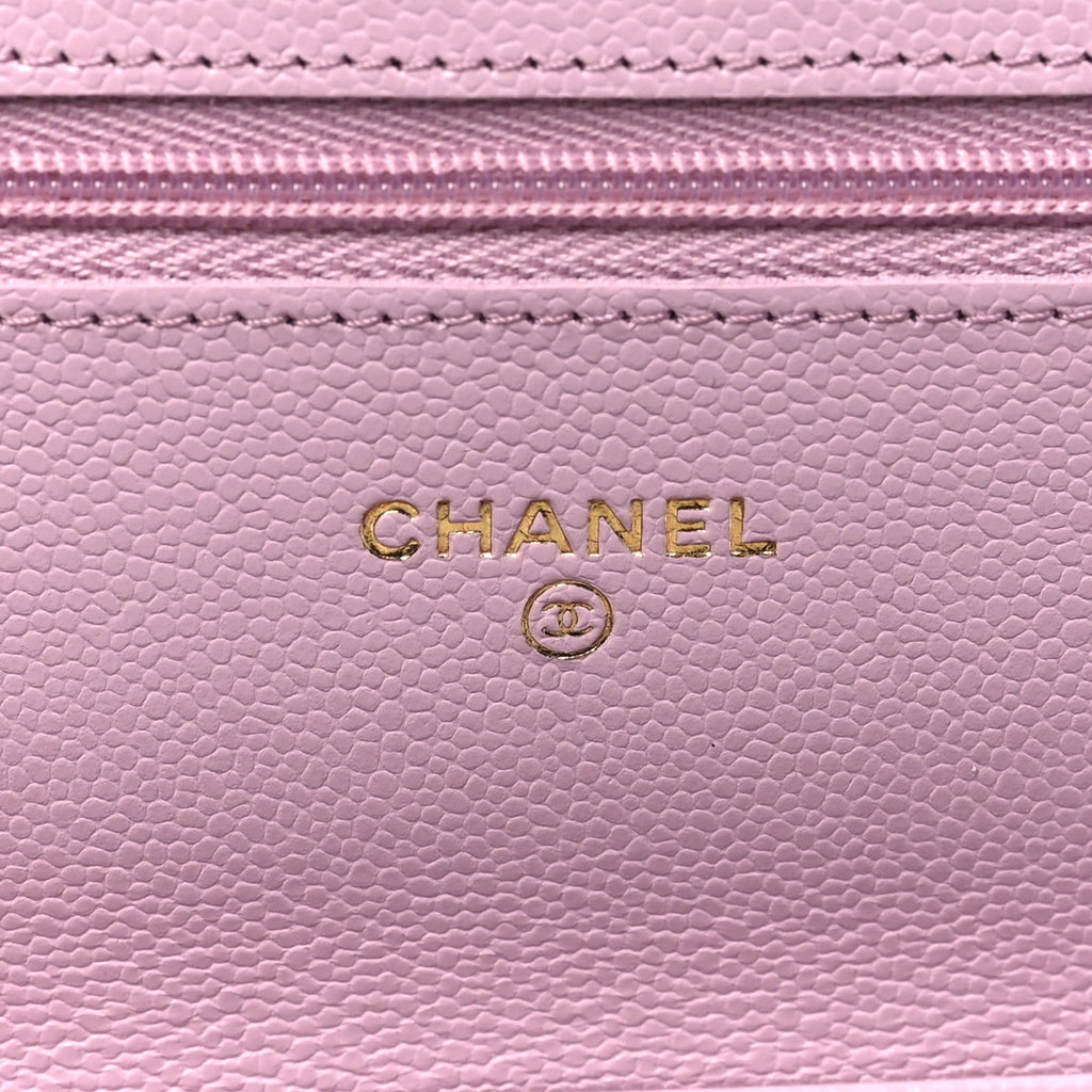 Caviar Quilted Wallet on Chain WOC Light Pink wholesalehk.shop
