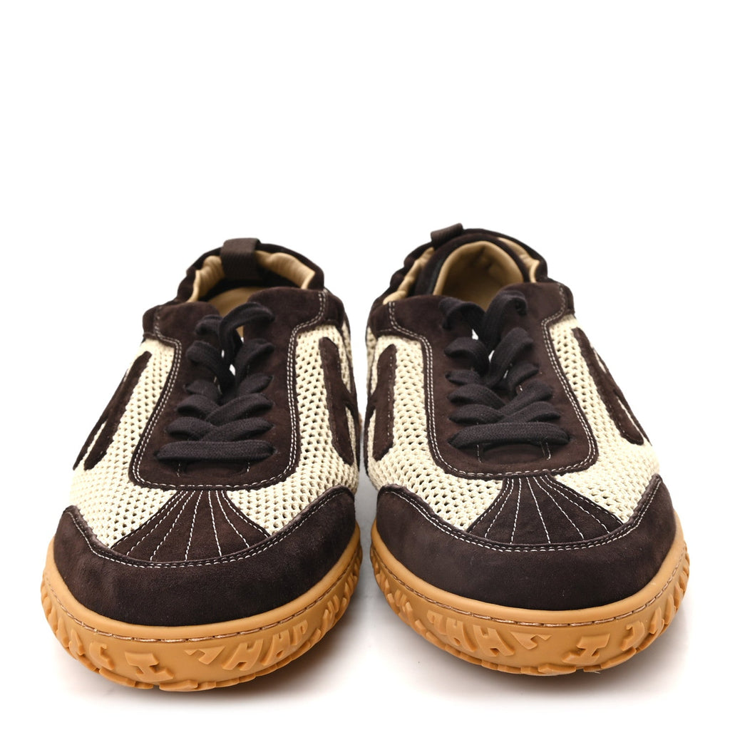 Crochet Knit Suede Goatskin Mens Jet Sneakers 44.5 Beige Lin Marron Ebene wholesalehk.shop