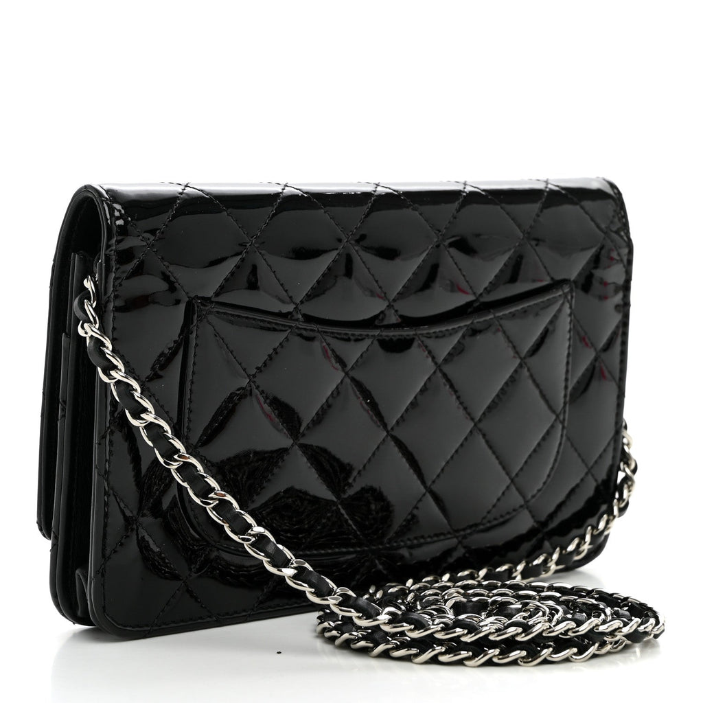 Patent Quilted Wallet On Chain WOC Black wholesalehk.shop