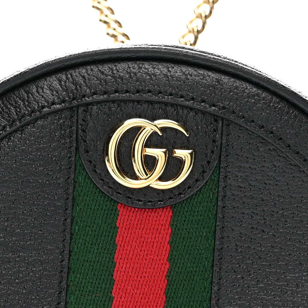 Grained Calfskin Web Mini Ophidia Round Shoulder Bag Black wholesalehk.shop