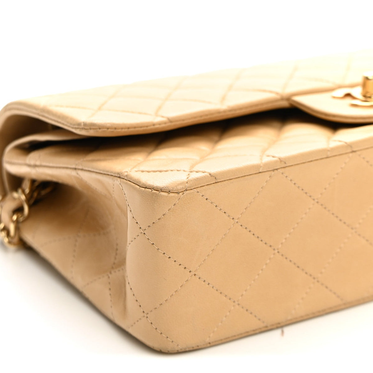 Lambskin Quilted Medium Double Flap Beige wholesalehk.shop
