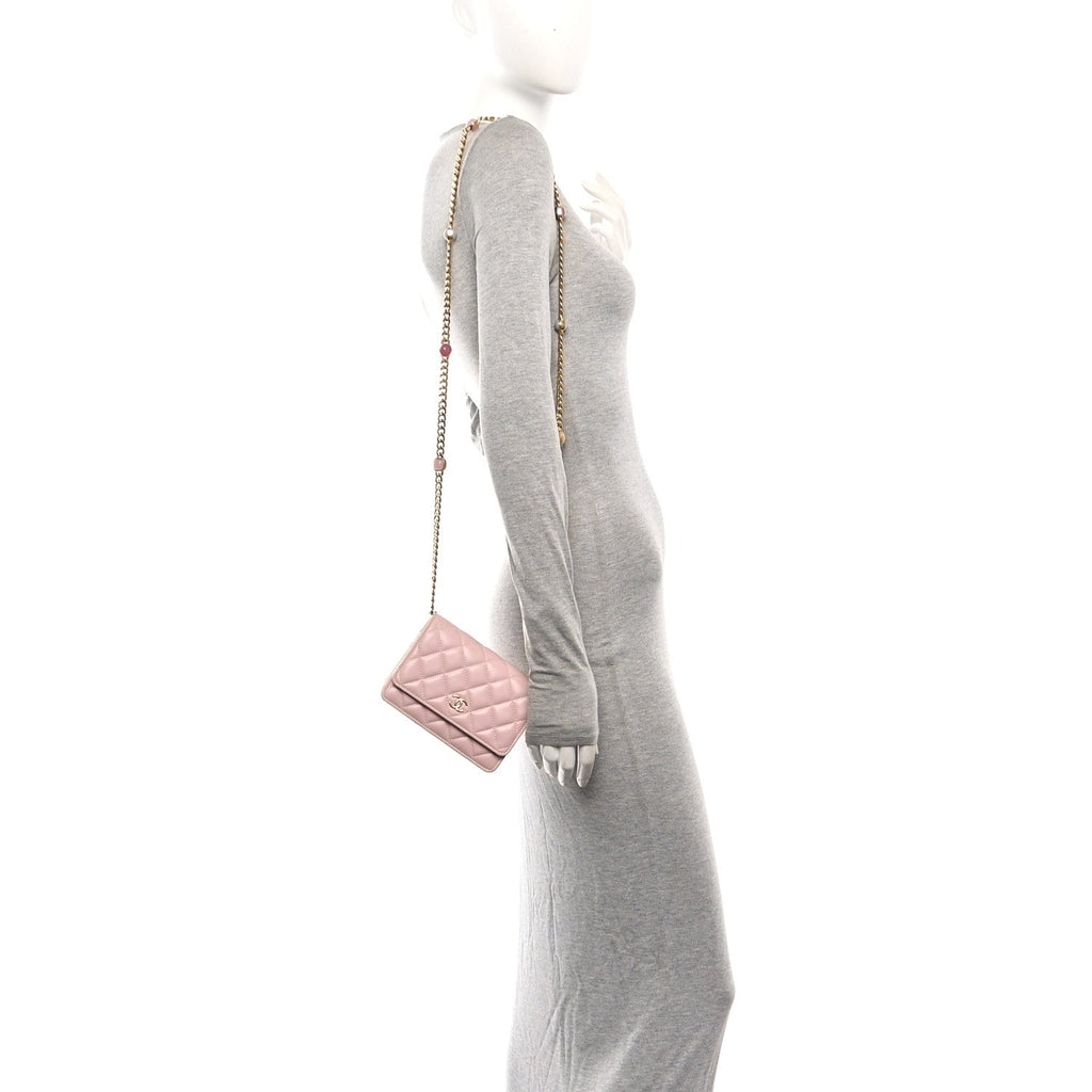 Lambskin Quilted CC Pearl Enamel Clutch on Chain WOC Light Pink wholesalehk.shop
