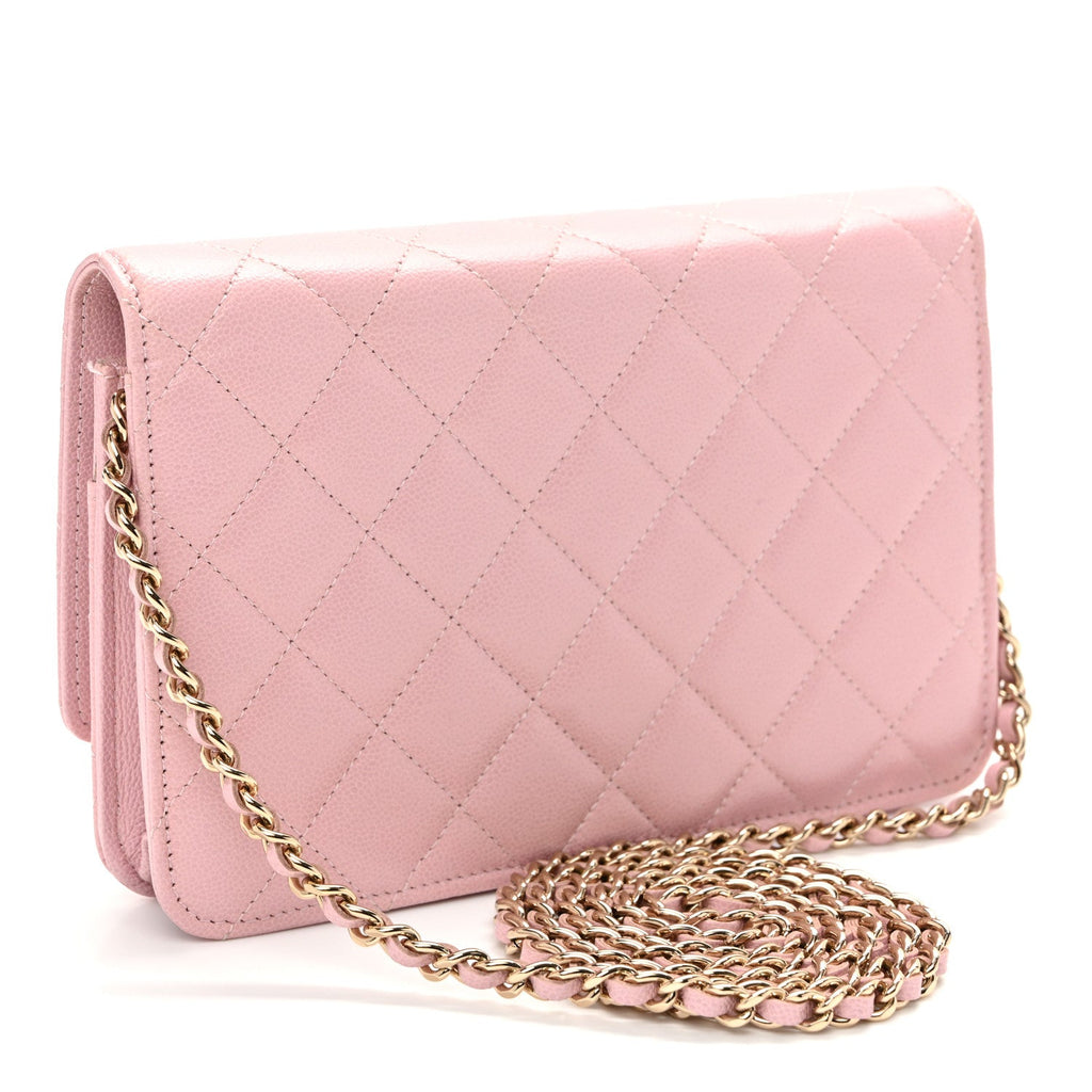 Caviar Quilted Studded CC Wallet on Chain WOC Light Pink wholesalehk.shop