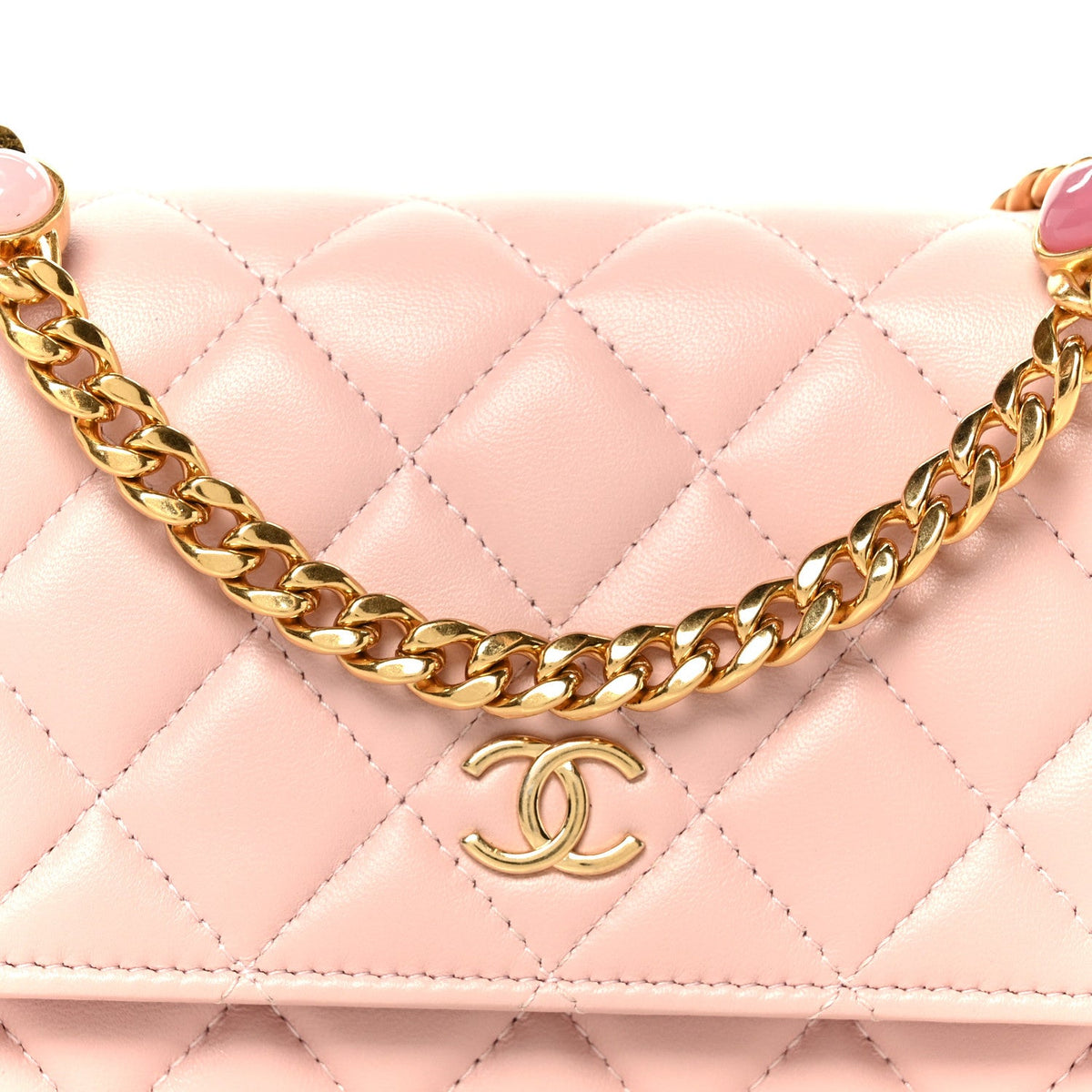 Lambskin Quilted CC Pearl Enamel Clutch on Chain WOC Light Pink wholesalehk.shop