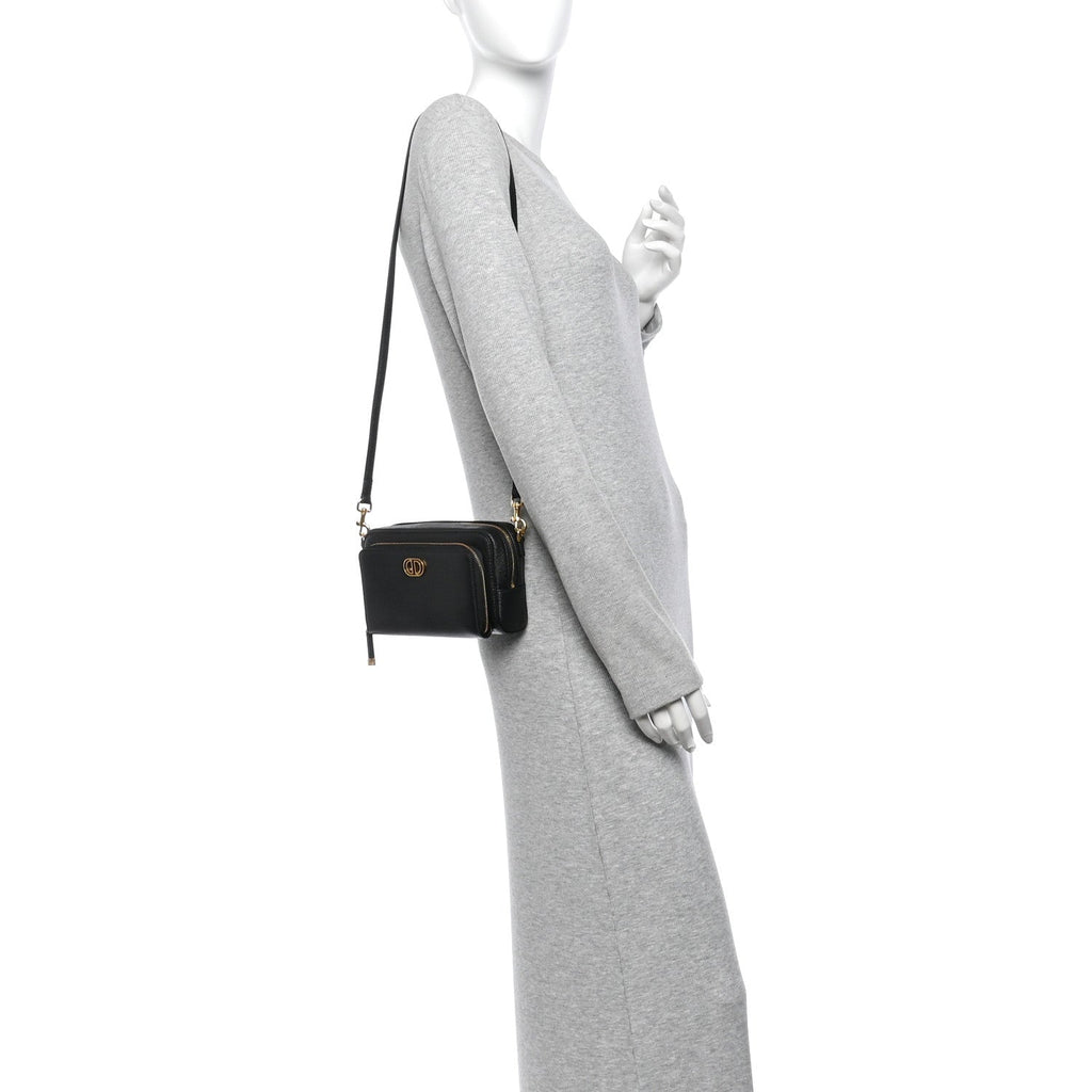 Grained Calfskin Caro Double Pouch Black wholesalehk.shop