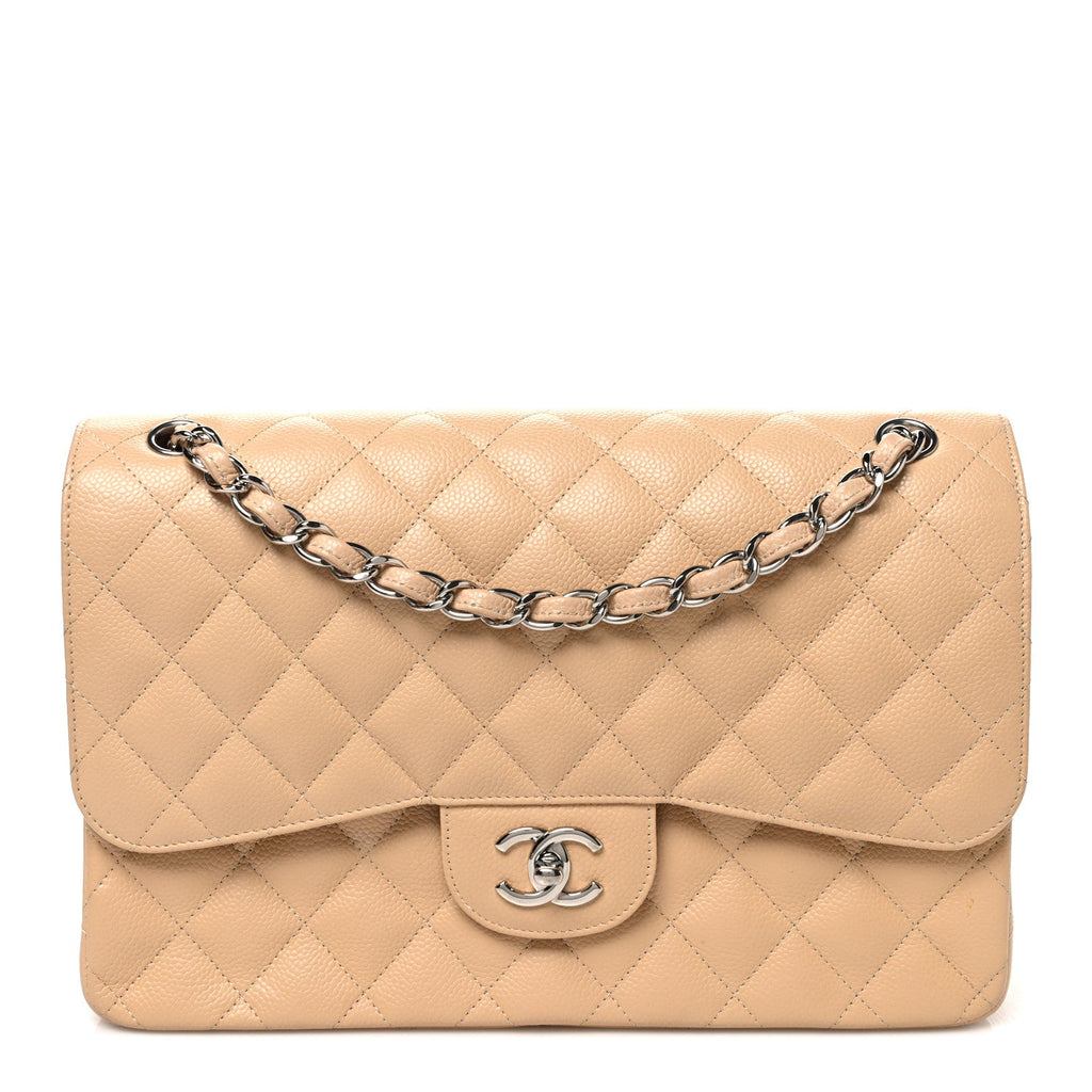 Caviar Quilted Jumbo Double Flap Beige wholesalehk.shop