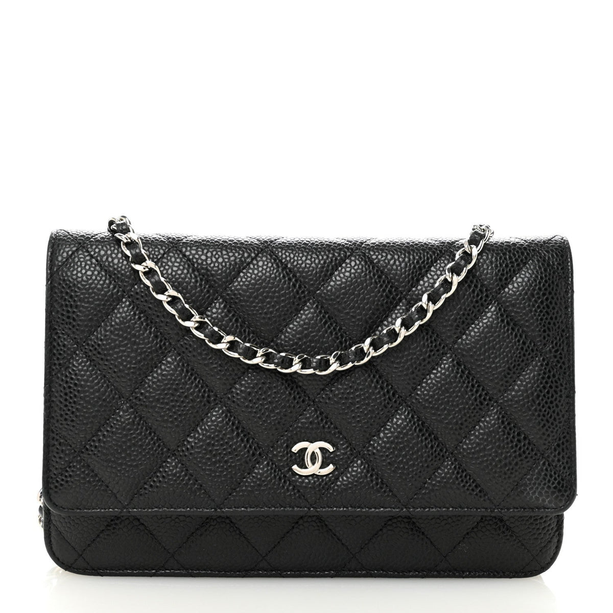 Caviar Quilted Wallet on Chain WOC Black wholesalehk.shop