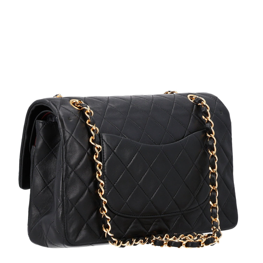 Lambskin Quilted Medium Double Flap Black wholesalehk.shop