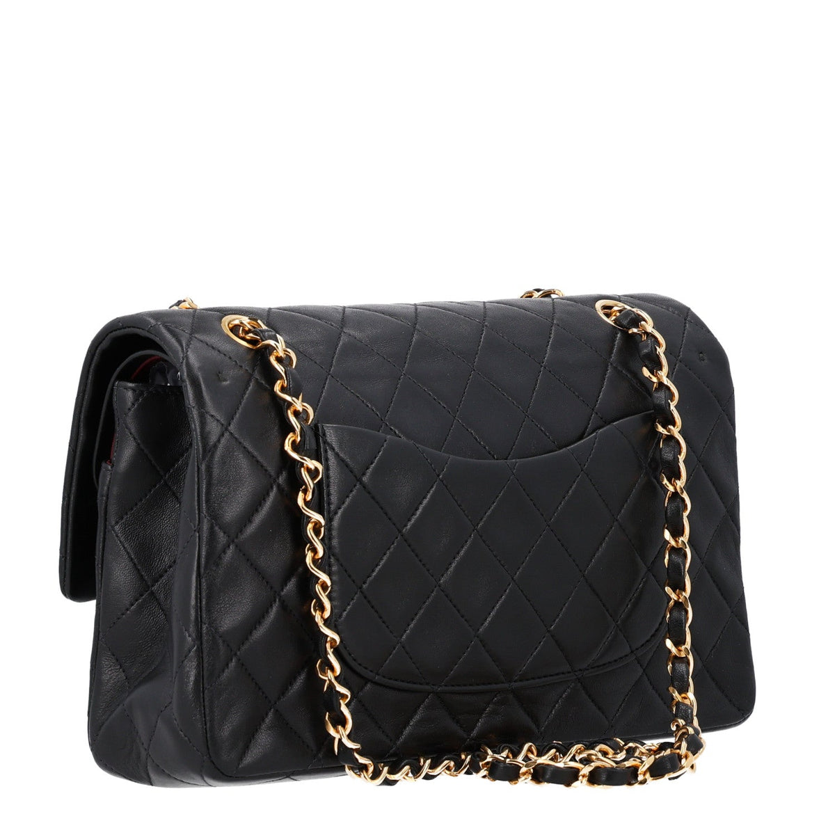 Lambskin Quilted Medium Double Flap Black wholesalehk.shop