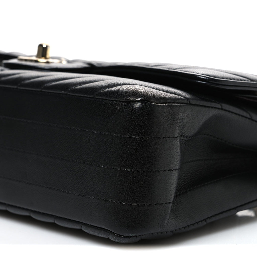 Lambskin Chevron Quilted Medium Double Flap Black wholesalehk.shop