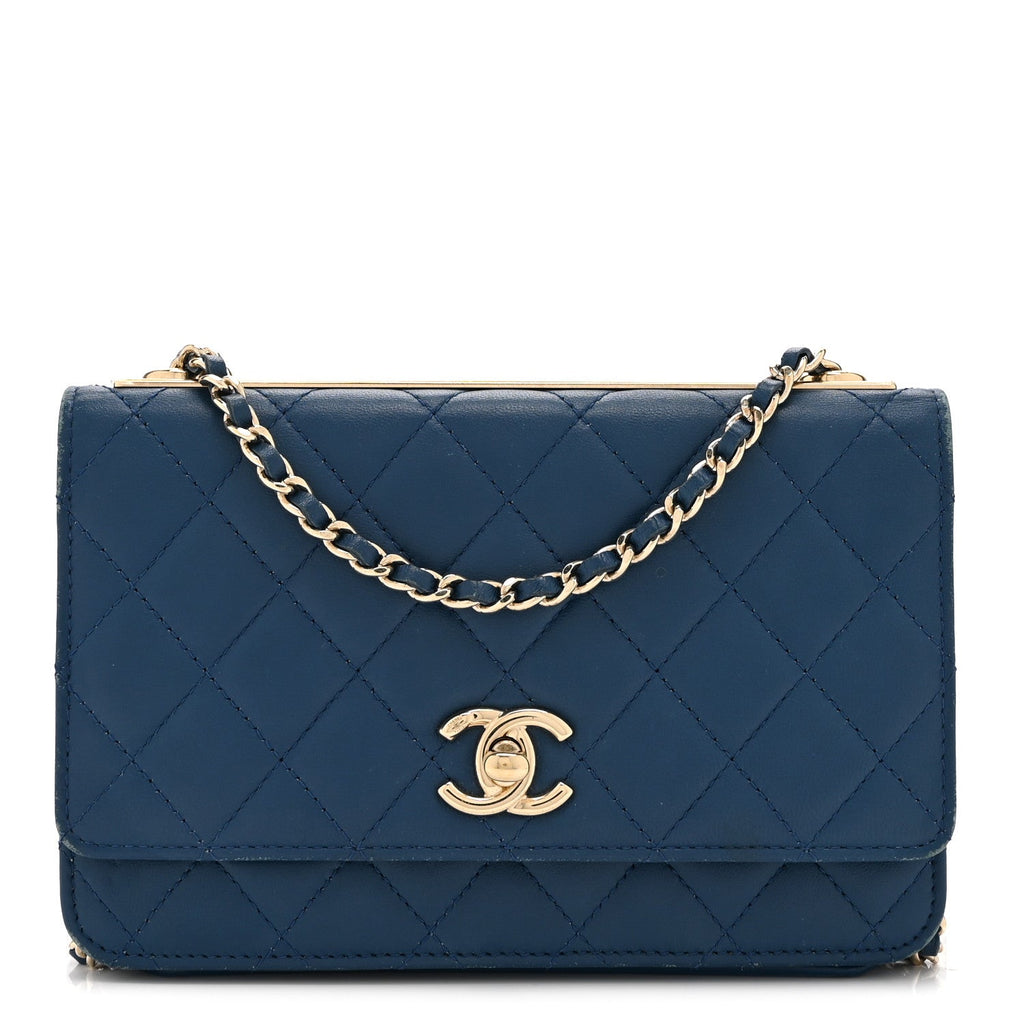 Lambskin Quilted Trendy CC Wallet On Chain WOC Blue wholesalehk.shop