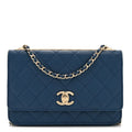 Lambskin Quilted Trendy CC Wallet On Chain WOC Blue wholesalehk.shop