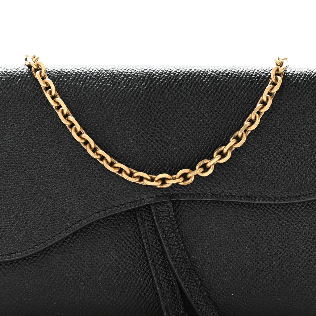 Grained Calfskin Saddle Chain Wallet Pouch Black wholesalehk.shop
