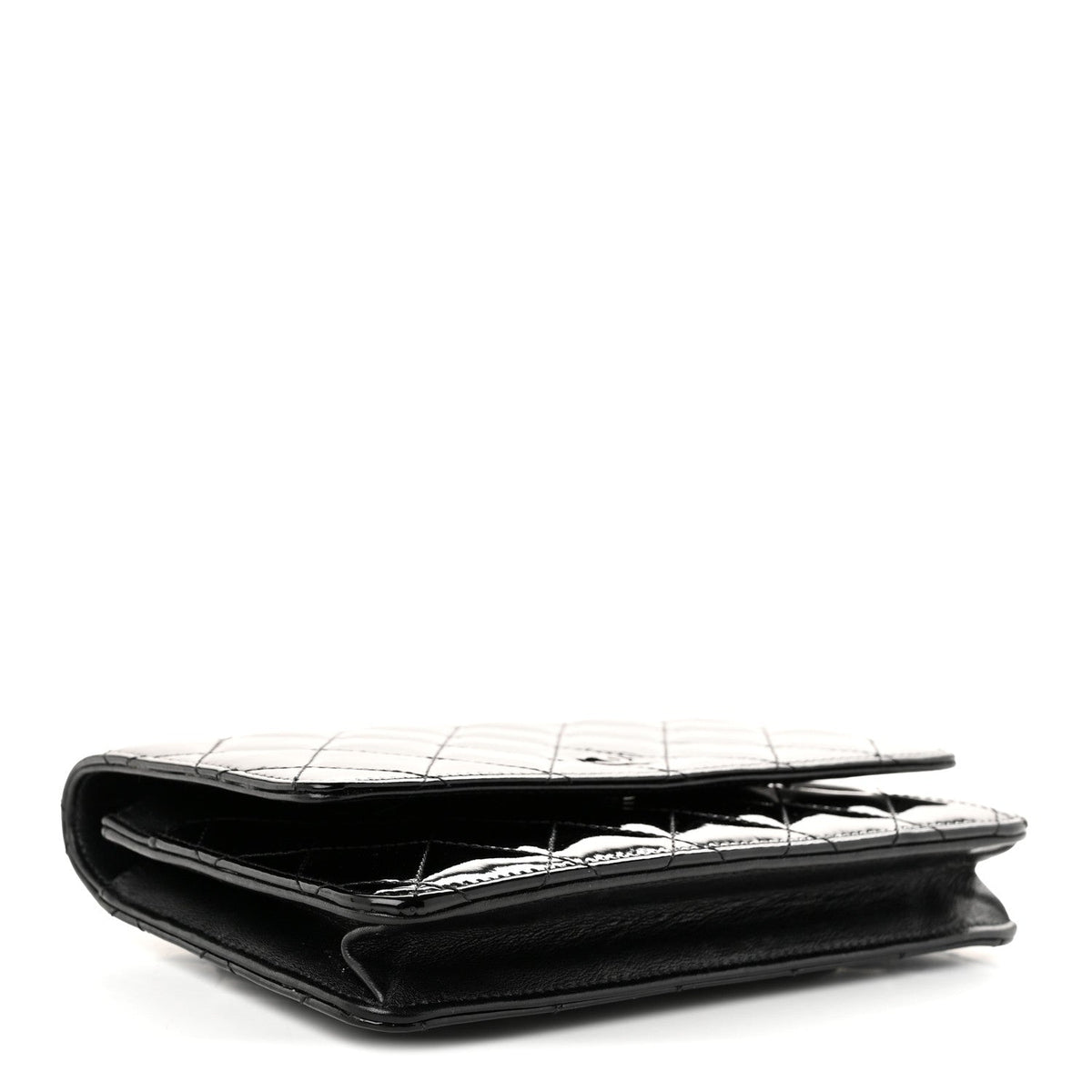 Patent Quilted Wallet On Chain WOC Black wholesalehk.shop