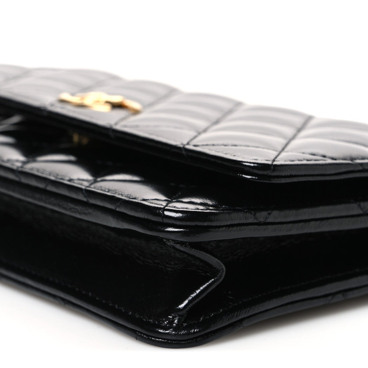 Shiny Lambskin Quilted CC Bow Wallet on Chain WOC Black wholesalehk.shop
