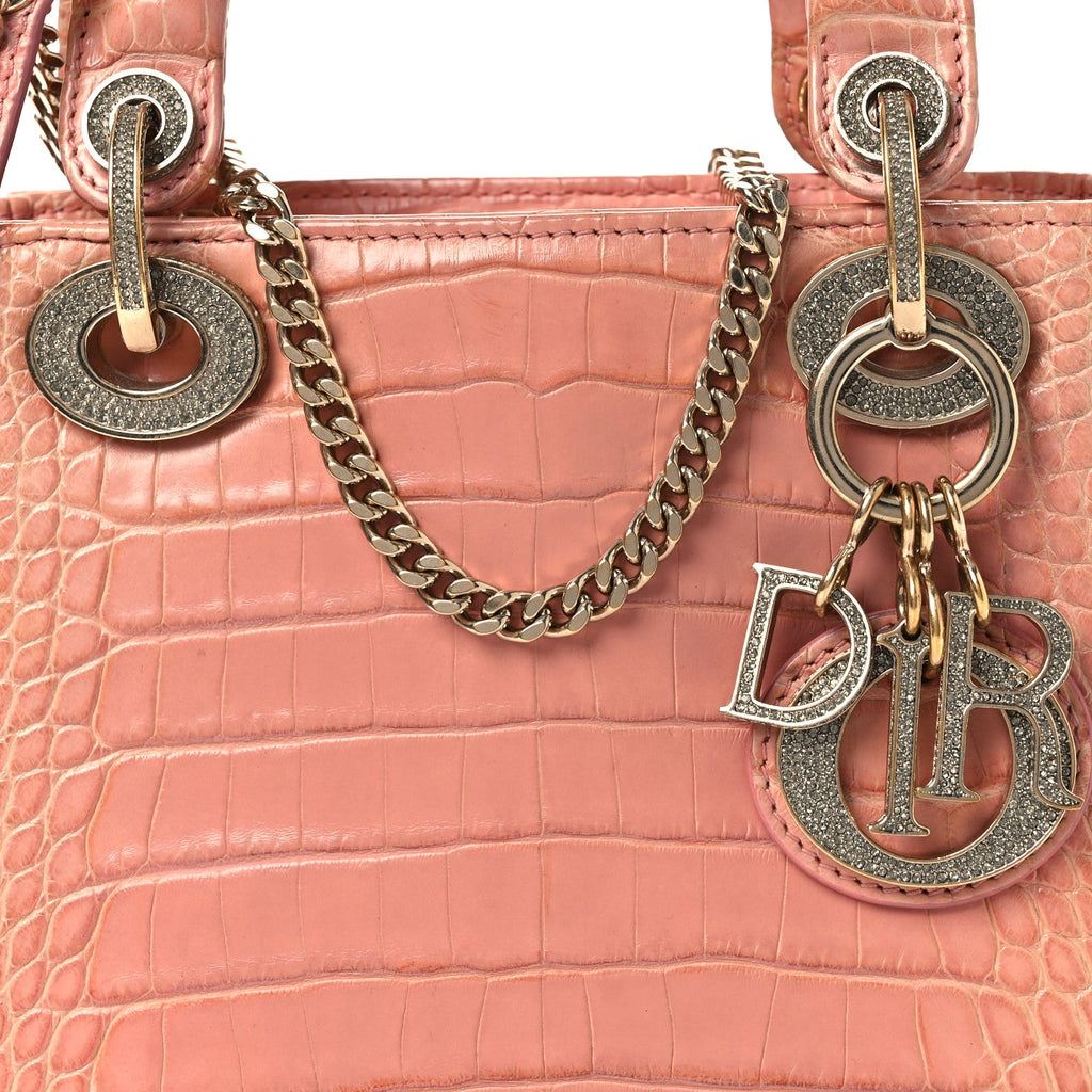 Alligator Crystal Mini Lady Dior Pink wholesalehk.shop