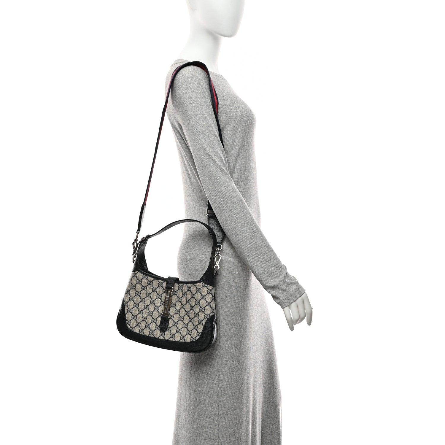 GG Supreme Monogram Textured Dollar Calfskin Web Small Jackie 1961 Hobo Beige Blue £¨ Direct shipment via from wholesalehk.shop