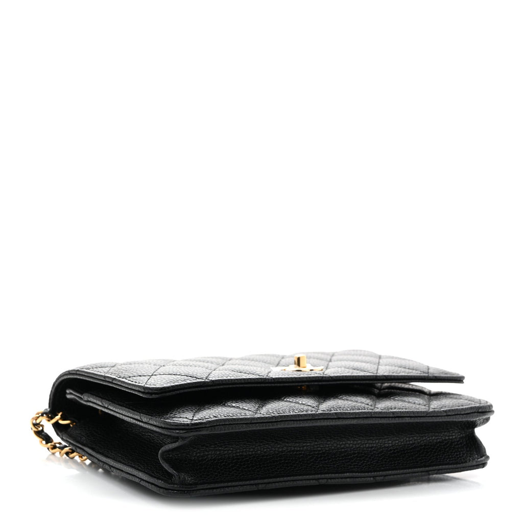 Caviar Quilted CC Turnlock Wallet On Chain WOC Black wholesalehk.shop