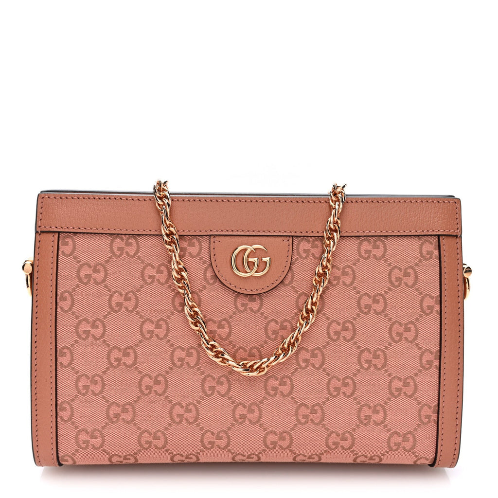 Monogram Textured Dollar Calfskin Small Ophidia Chain Shoulder Bag Cloche Rose Pink wholesalehk.shop
