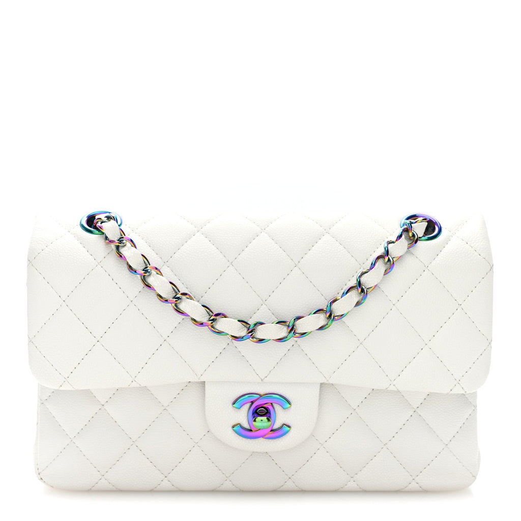 Caviar Quilted Rainbow CC Small Double Flap White wholesalehk.shop