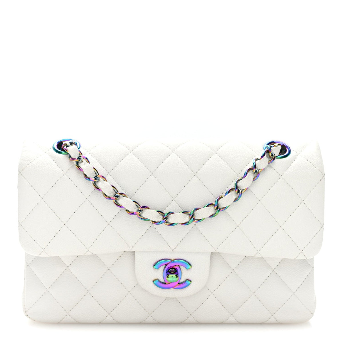 Caviar Quilted Rainbow CC Small Double Flap White wholesalehk.shop