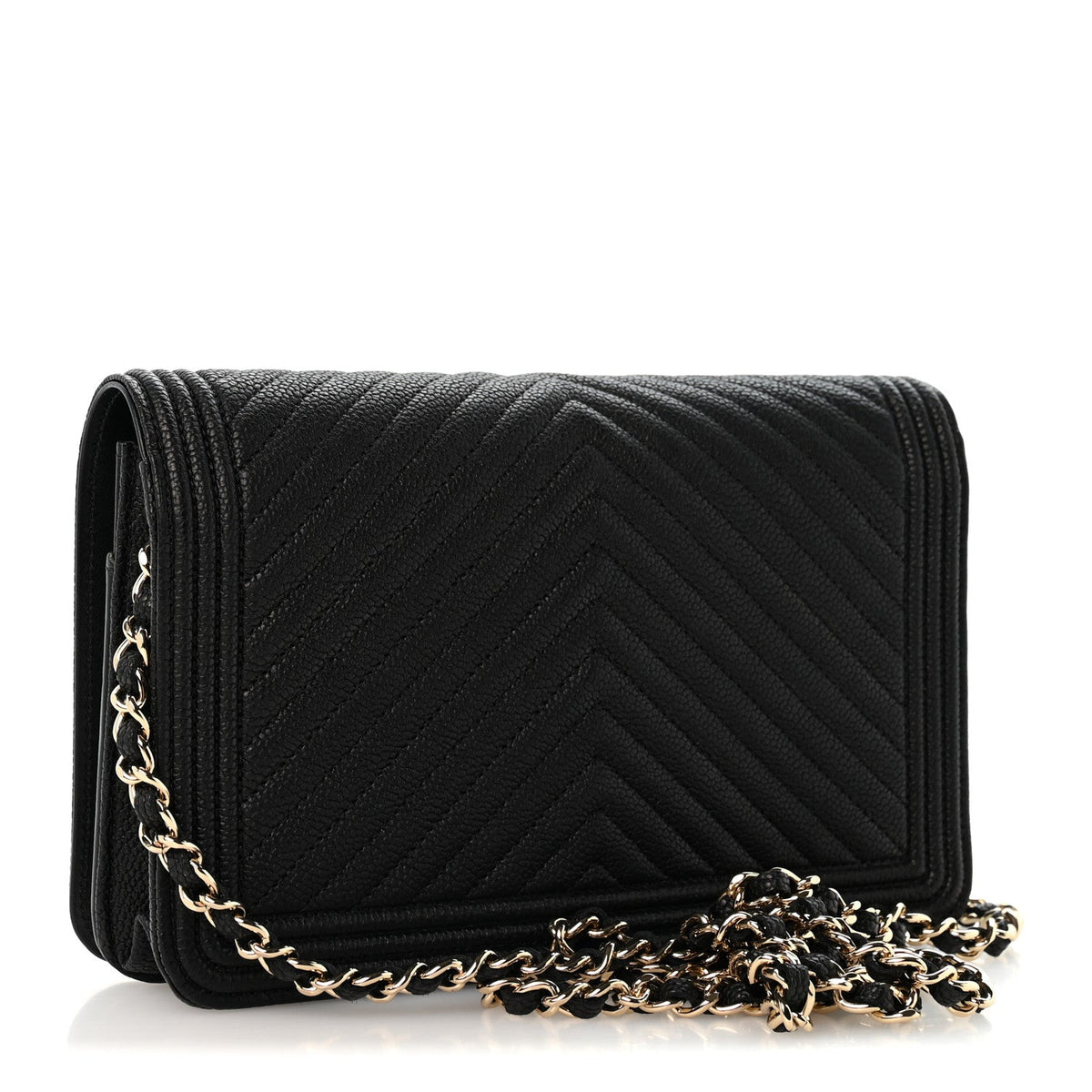 Caviar Chevron Quilted Boy Wallet On Chain WOC Black wholesalehk.shop