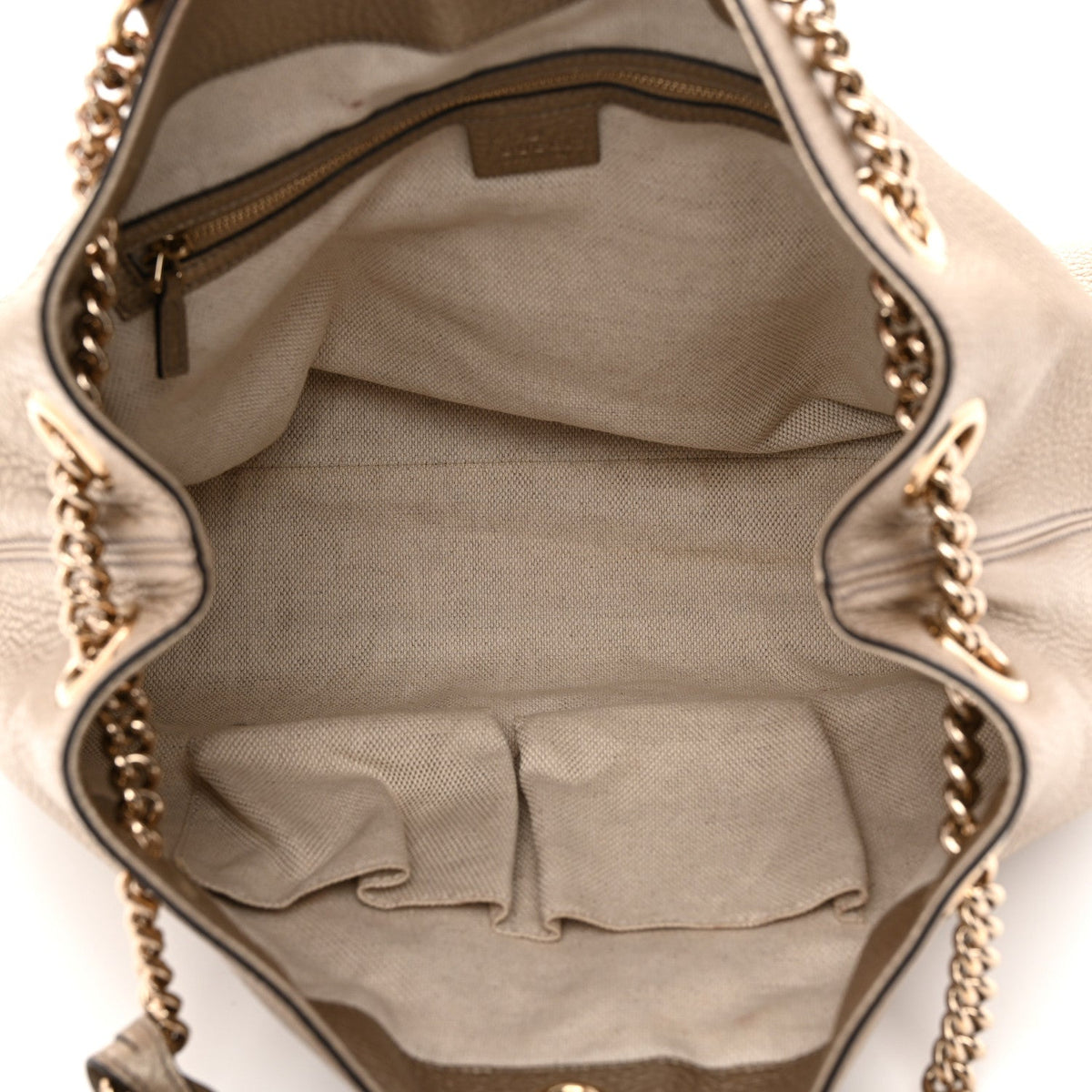 Metallic Pebbled Calfskin Medium Soho Chain Shoulder Bag Golden Beige wholesalehk.shop