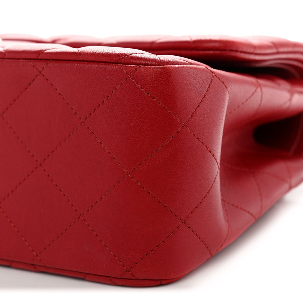 Lambskin Quilted Jumbo Double Flap Red wholesalehk.shop