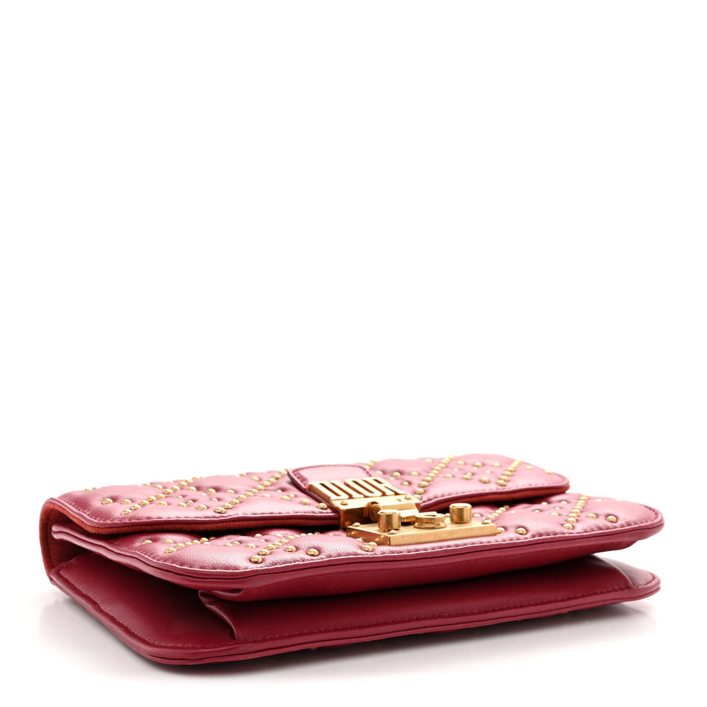 Lambskin Cannage Studded Small Dioraddict Flap Bag Red wholesalehk.shop