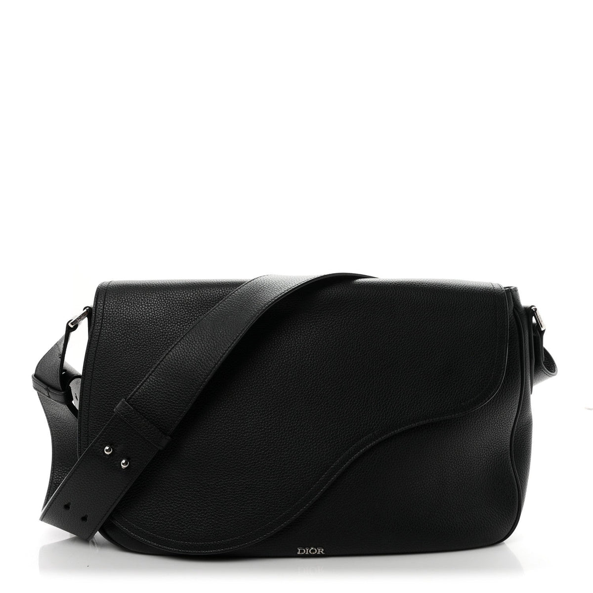 Grained Calfskin Saddle Messenger Bag Black wholesalehk.shop