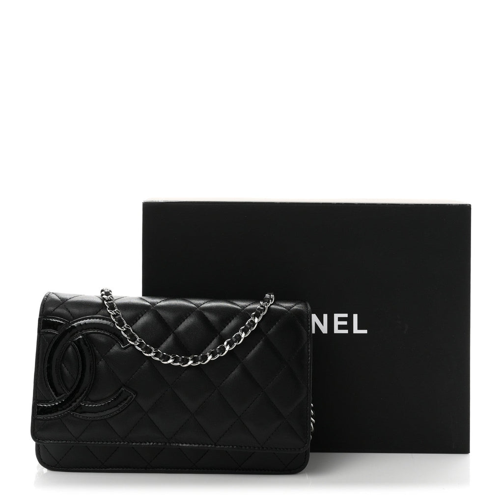 Calfskin Quilted Cambon Wallet on Chain WOC Black wholesalehk.shop