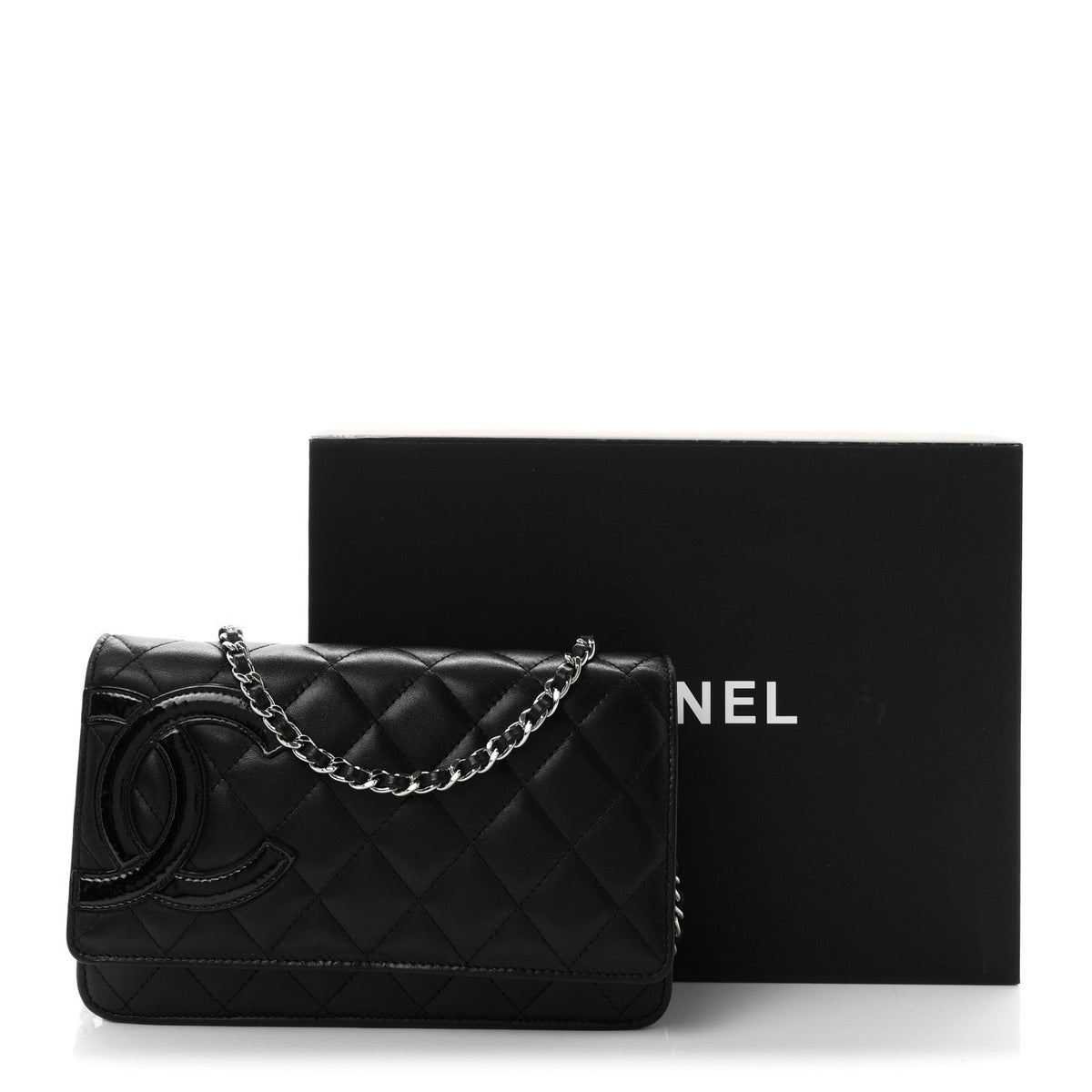 Calfskin Quilted Cambon Wallet on Chain WOC Black wholesalehk.shop