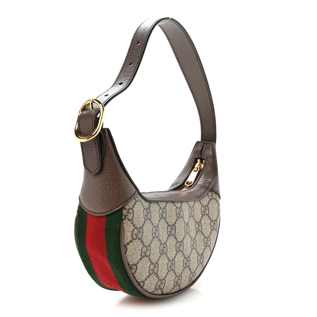 GG Supreme Monogram Textured Calfskin Web Mini Ophidia Half Moon Hobo Beige Ebony New Acero wholesalehk.shop
