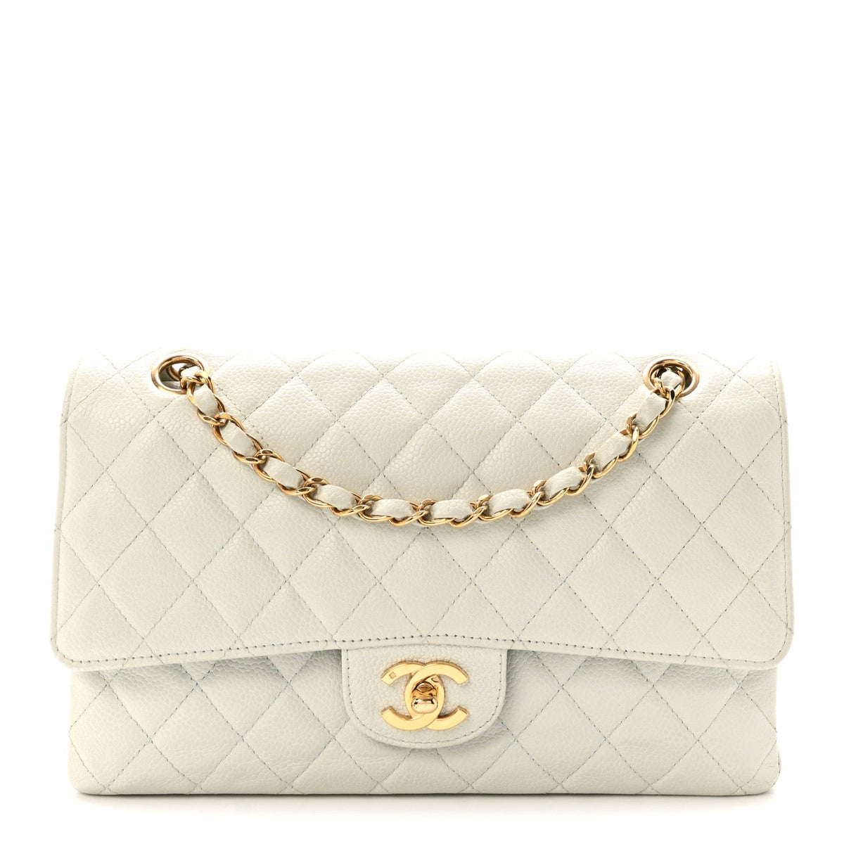 Caviar Quilted Medium Double Flap Light Blue wholesalehk.shop