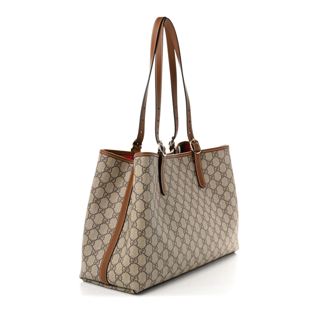 GG Supreme Monogram Emblem Large Tote Bag Beige Dark Brown wholesalehk.shop