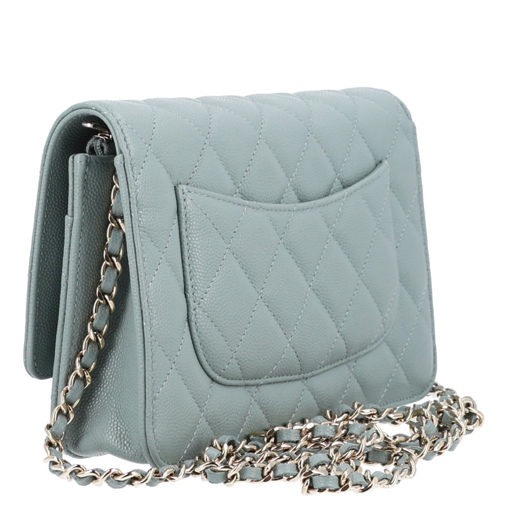 Caviar Quilted Wallet on Chain WOC Grey wholesalehk.shop