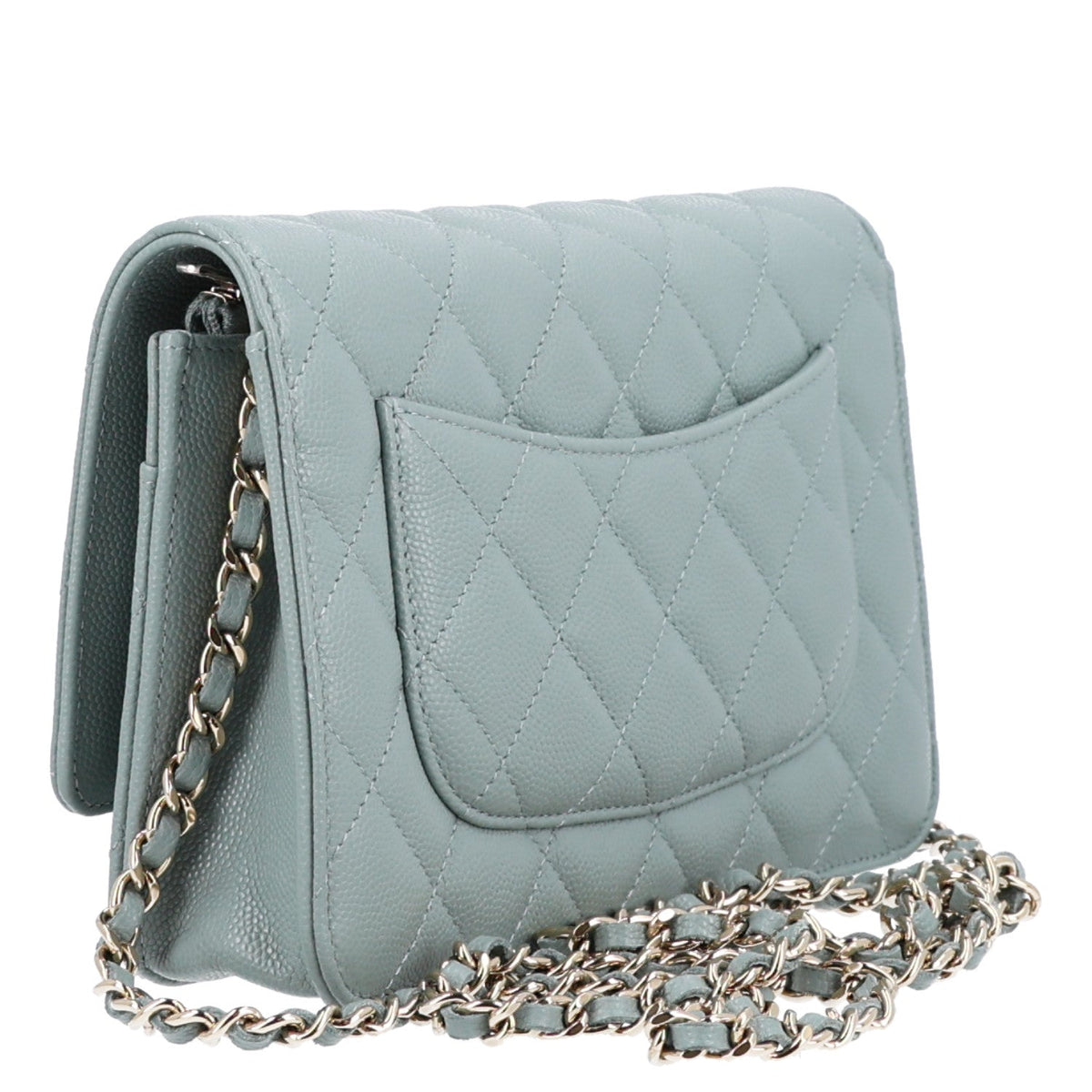 Caviar Quilted Wallet on Chain WOC Grey wholesalehk.shop